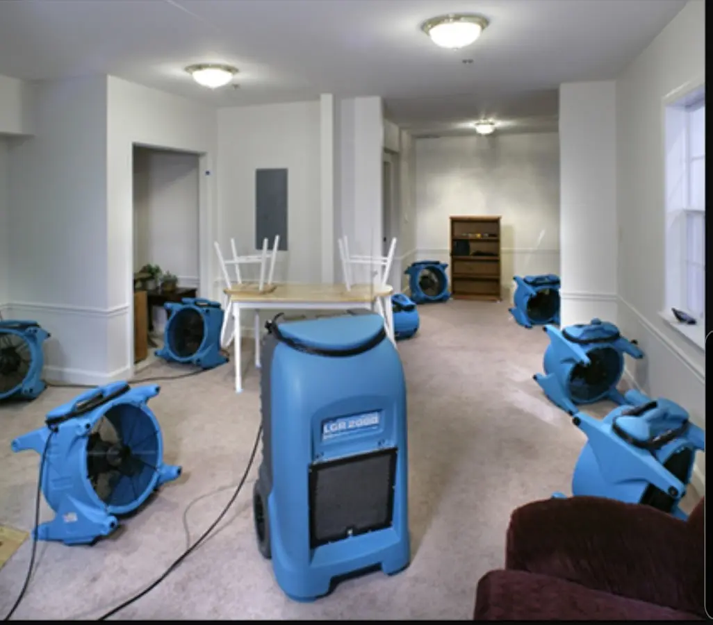 Air movers and dehumidifier setup for Water Damage Restoration in Lake of the Woods